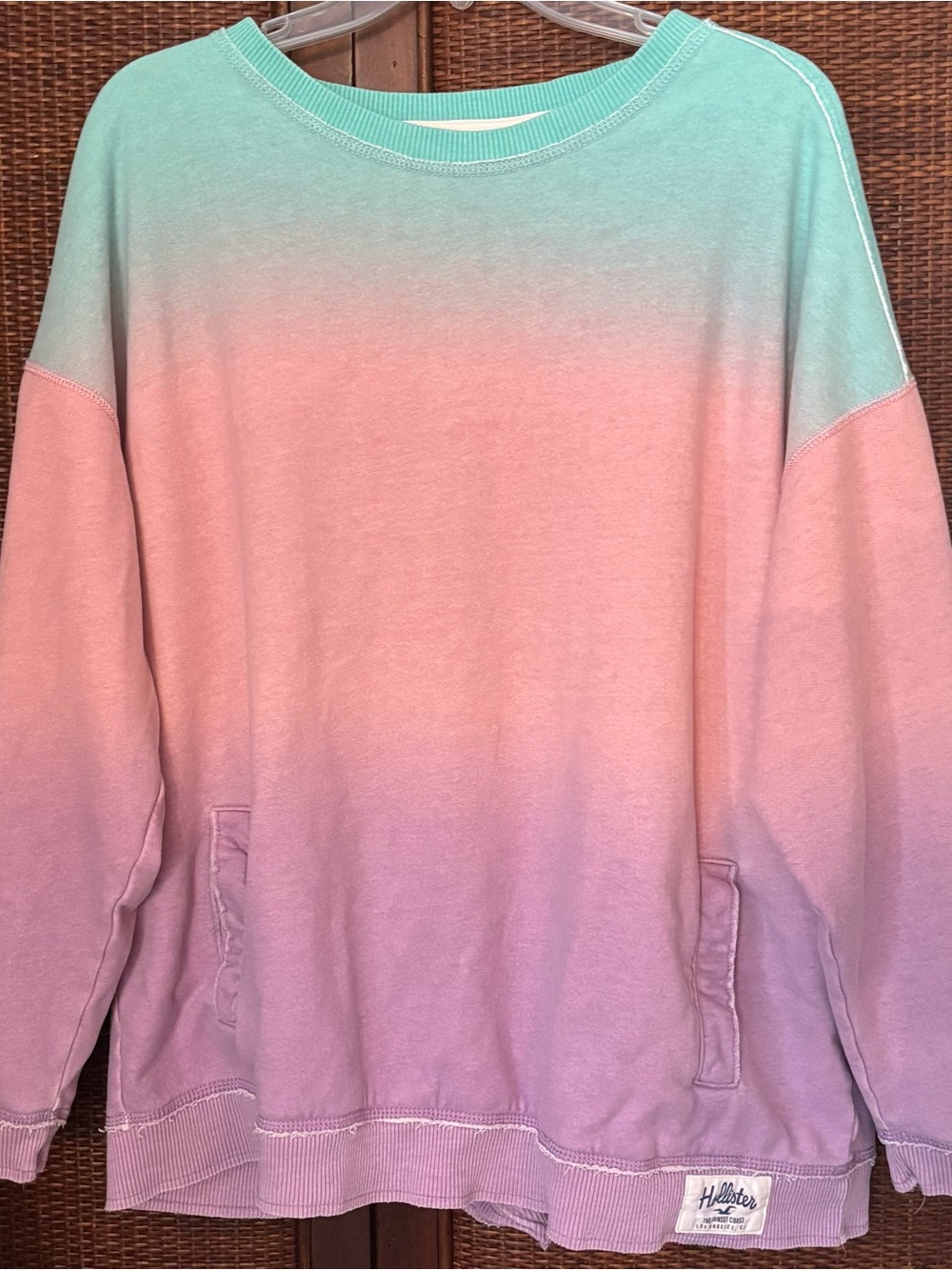 Hollister Women’s Oversized Pastel Ombre Pullover Sweatshirt - Teal to Purple